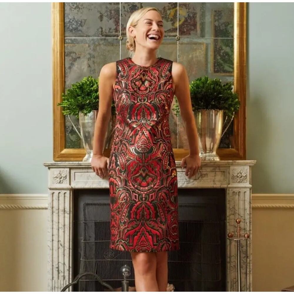 J. McLaughlin Holidays Belinda Dress‎ in Westlake Paisley Jacquard Sz 4 Metallic